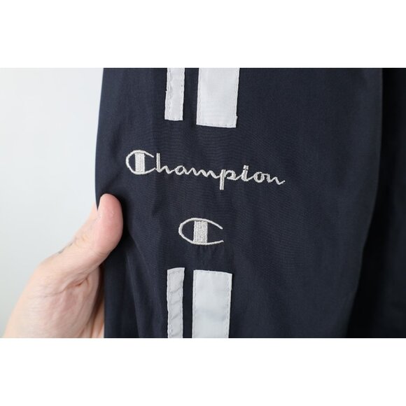 Vintage 90s Champion Mens Medium Spell Out Lined Windbreaker Bomber Jacket Black - Picture 7 of 16